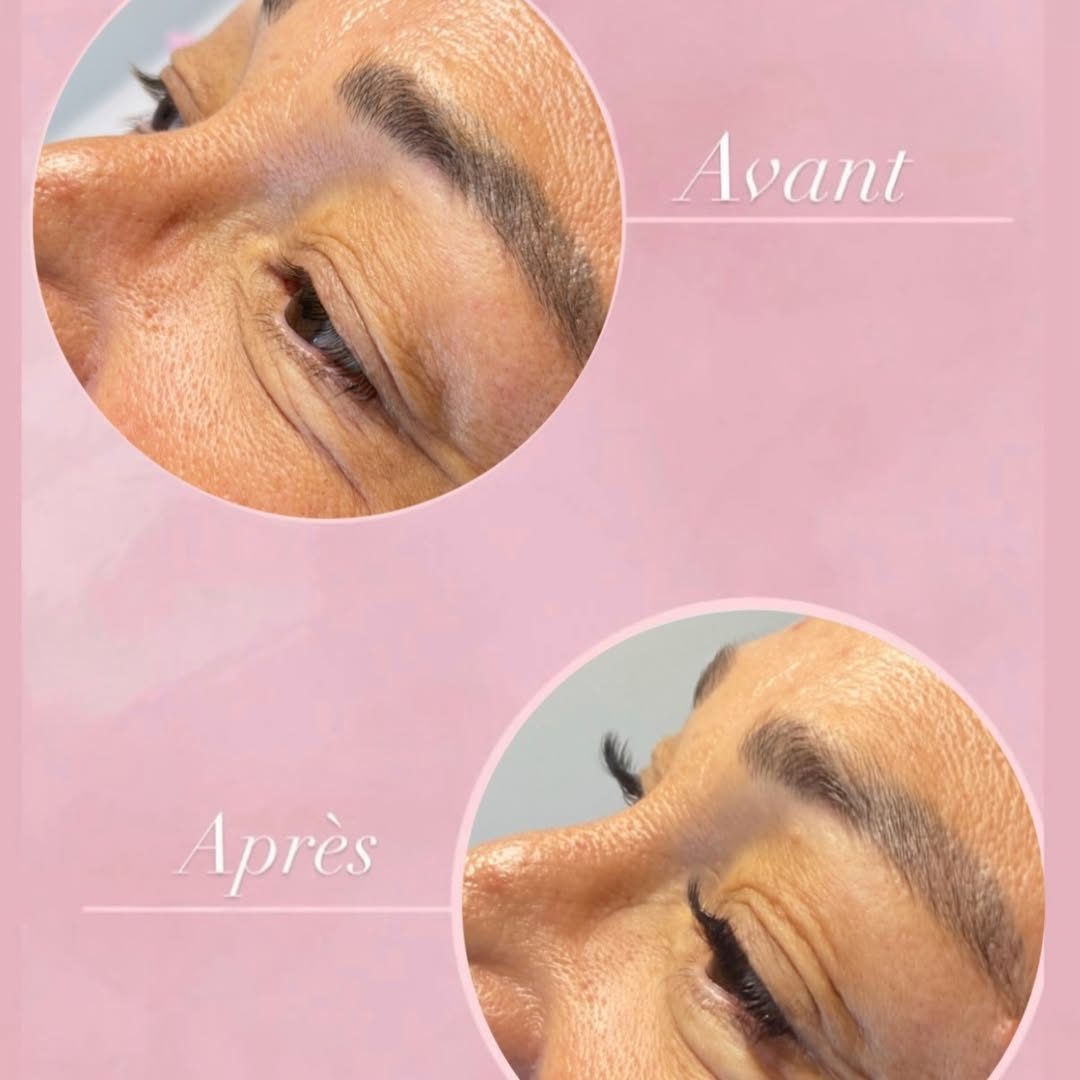 Avant et après une pose d'extensions de cils